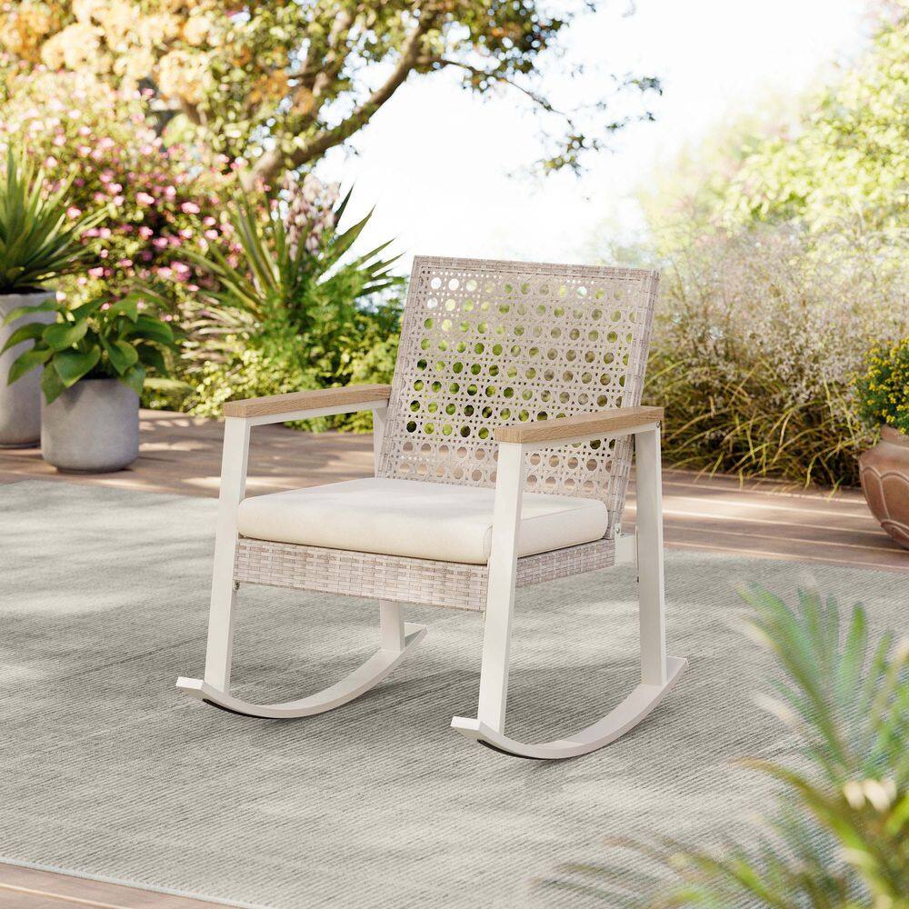 Back. Songmics Home - SONGMICS HOME Sencillo Collection - Outdoor Steel Rocking Chair Bone Color - Beige.