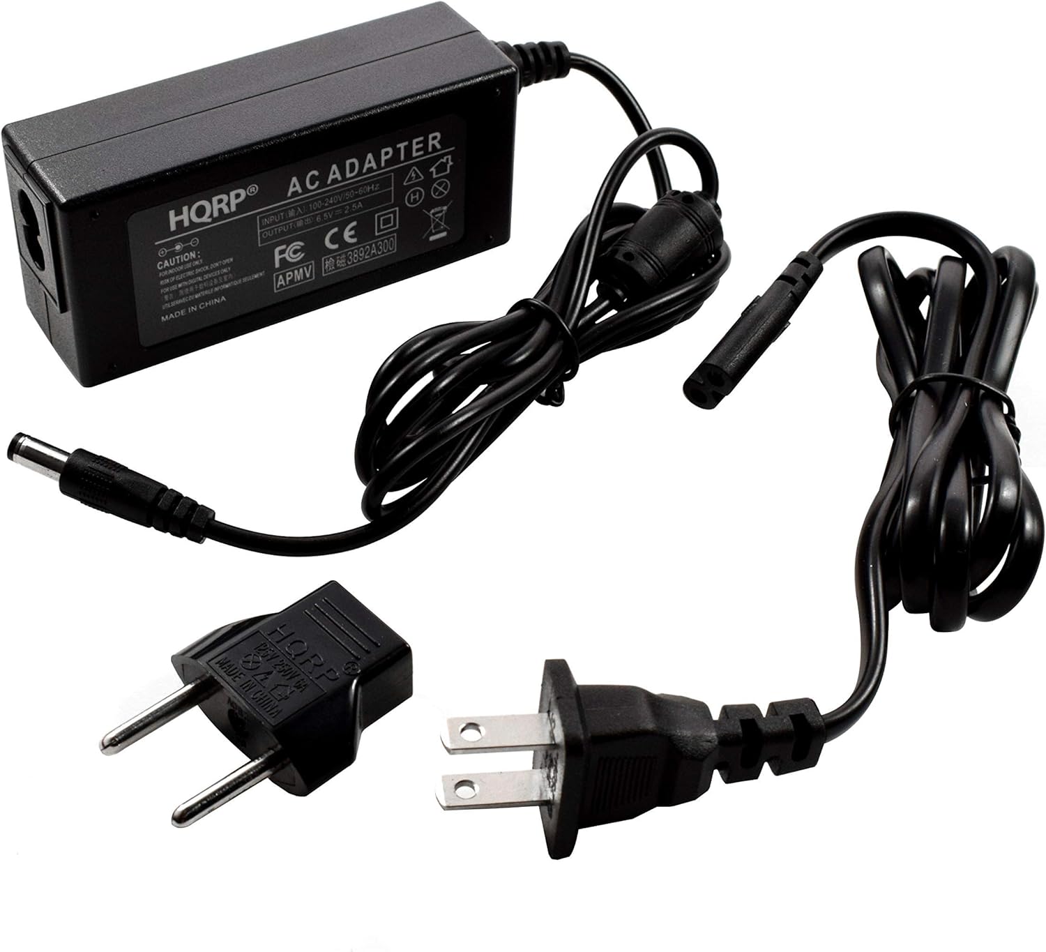 AC ADAPTER HQRP M 100-240/50-60H62 25A H INPUT ENV= e OUTFUT. CE -8-0 FC 3892300 CAUTION: t APMV IN CHINA MADE NAVE  5 HORP C 2501 S HUCHIIA