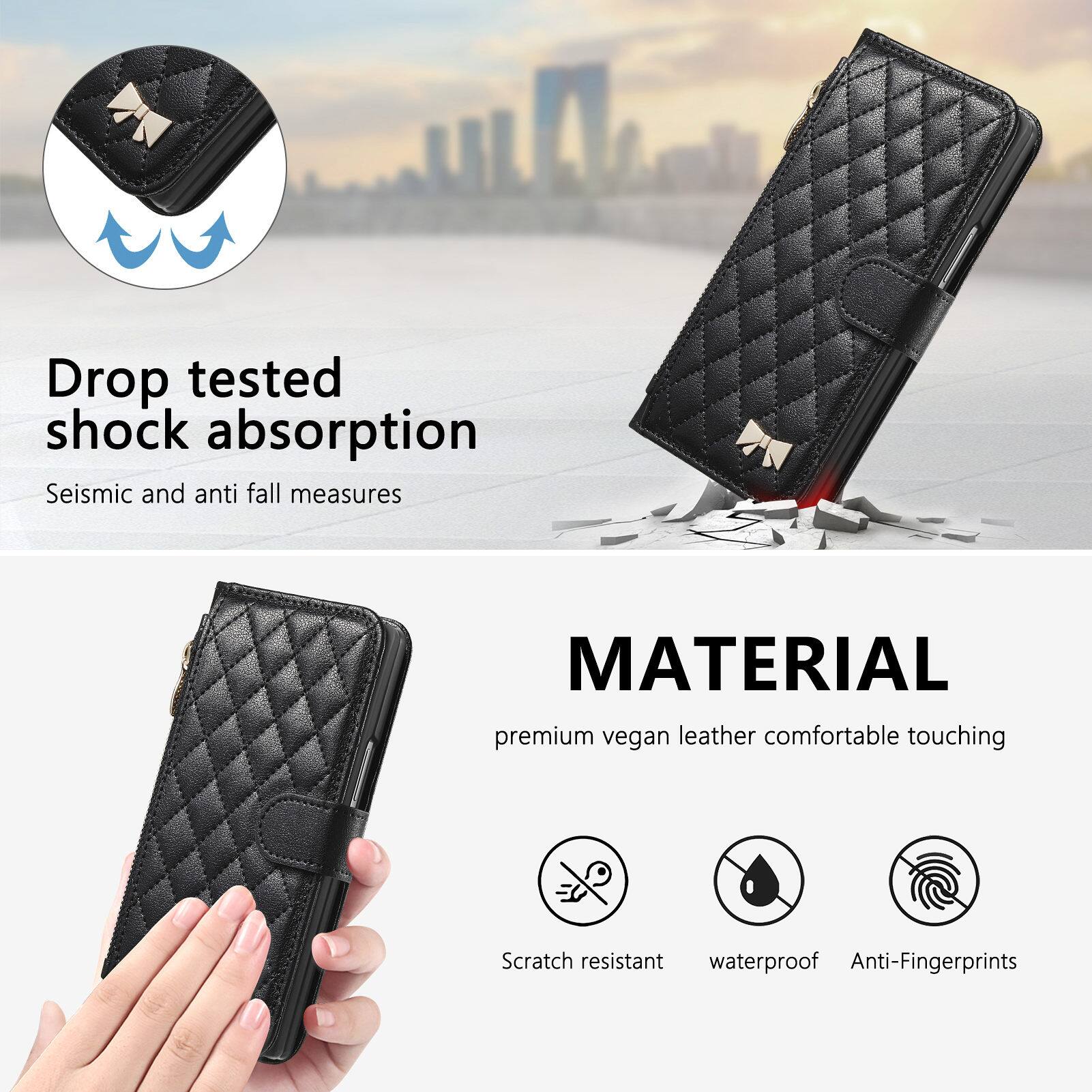 Drop tested shock absorption  
Seismic and anti fall measures  

MATERIAL  
premium vegan leather comfortable touching  
Scratch resistant waterproof Anti-Fingerprints