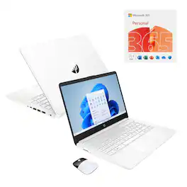 HP - 14" HD Touchscreen Notebook Intel N150 4GB RAM 128GB SSD + Wireless Mouse + Microsoft 365 - Snowflake White