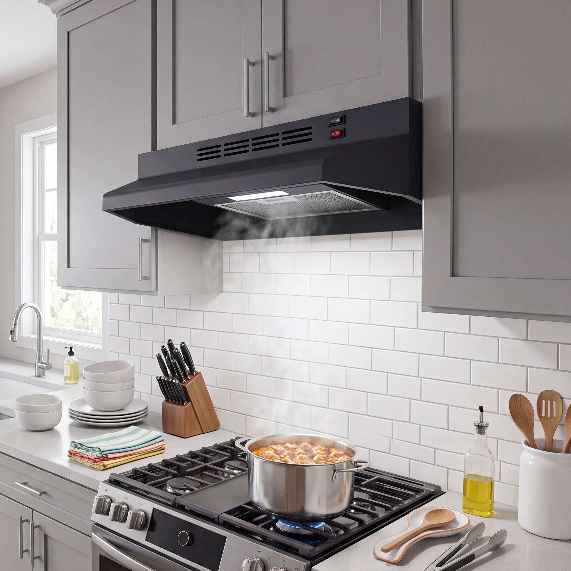 Alt View 2. Breezary - 30 inches - Convertible - Under cabinet Range Hood - Black.