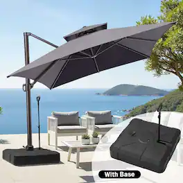 Crestlive Products - 13ft UPF50+ Double Top Aluminum Slide-tilt Cantilever Patio Umbrella with 350lbs Pull rod Wheel Base - Dark Gray