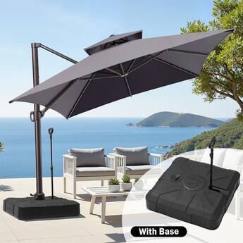cantilever patio umbrella with wheeled base 11x9 ft Aluminum Dual Top LED 10 FT x 10 FT Base Elvaro Aluminium Cantilever Umbrella with