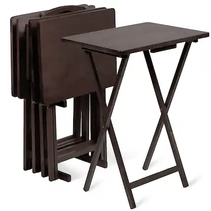 Front. PJ Wood - PJ Wood Folding TV Tray Tables with Compact Storage Rack, Espresso, 5 Piece Set - Espresso.