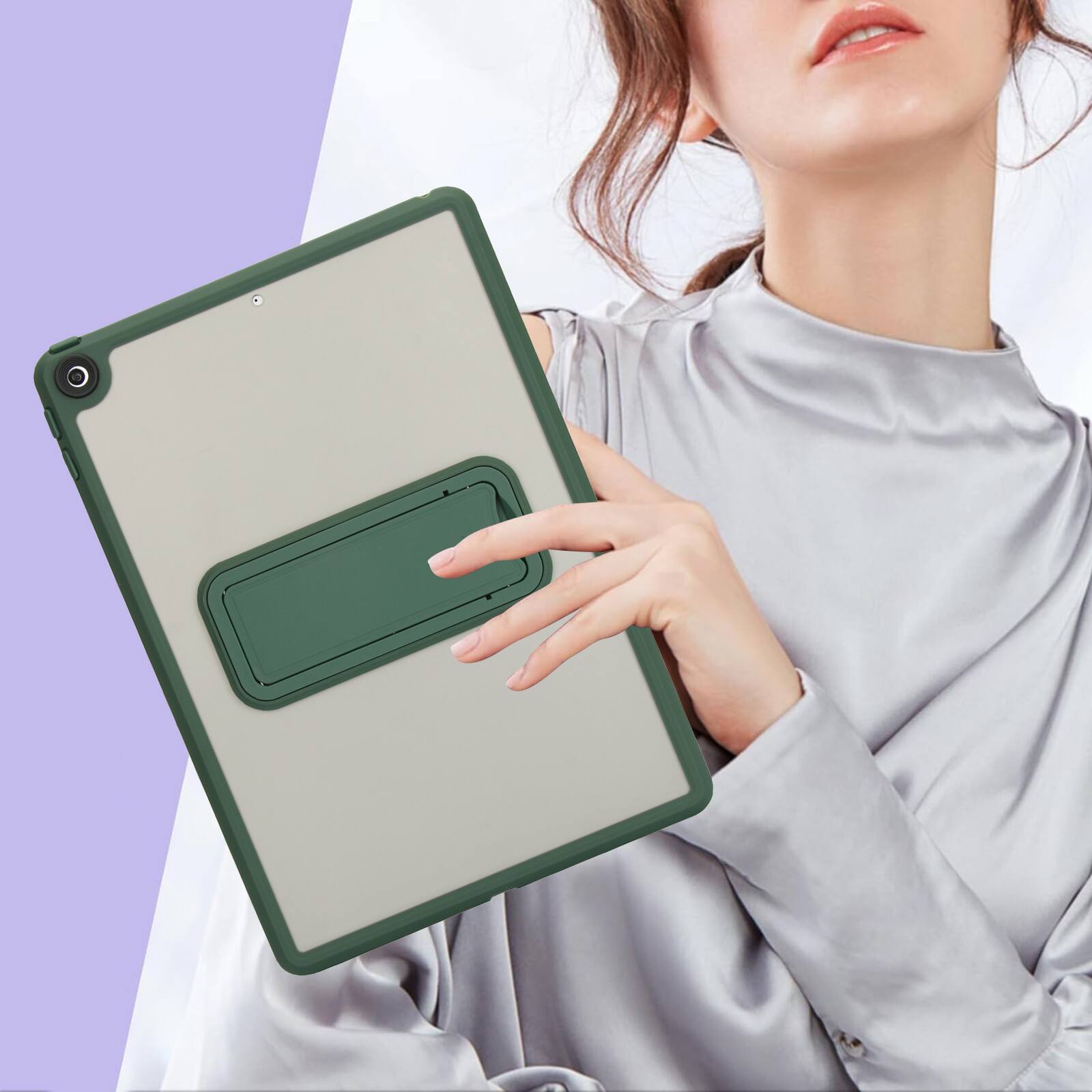 Alt View 3. UUCOVER - Case for iPad 9th 8th 7th Gen 10.2-inch (2021/2020/2019), Shockproof TPU+PC Matte Case Kickstand Slim Back Cover - Green.