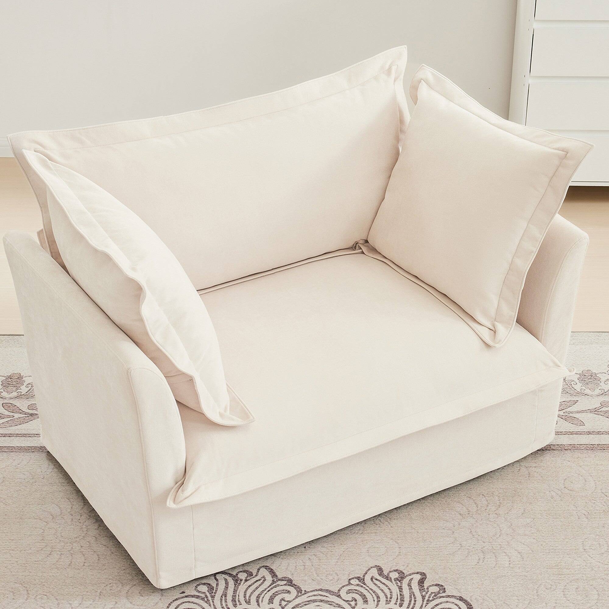 Back. Boyel Living - Slipcovered Chenille Deep Seat Armchair with Back Cushion and Toss Pillows - Cream.