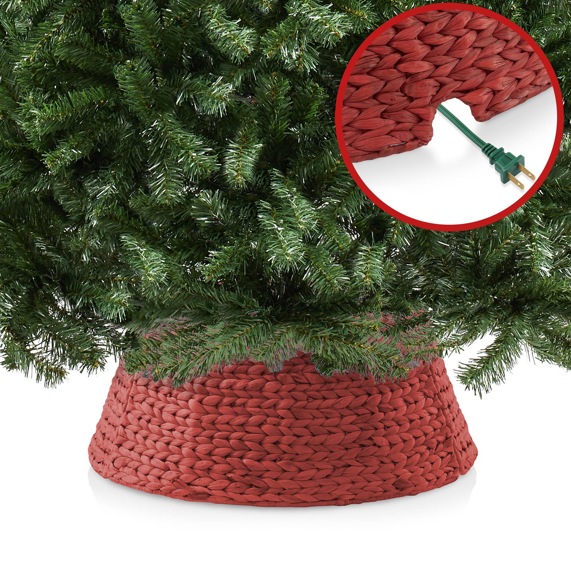 Alt View 3. Casafield - Water Hyacinth Christmas Tree Collar with Cord Cut Out - Red.