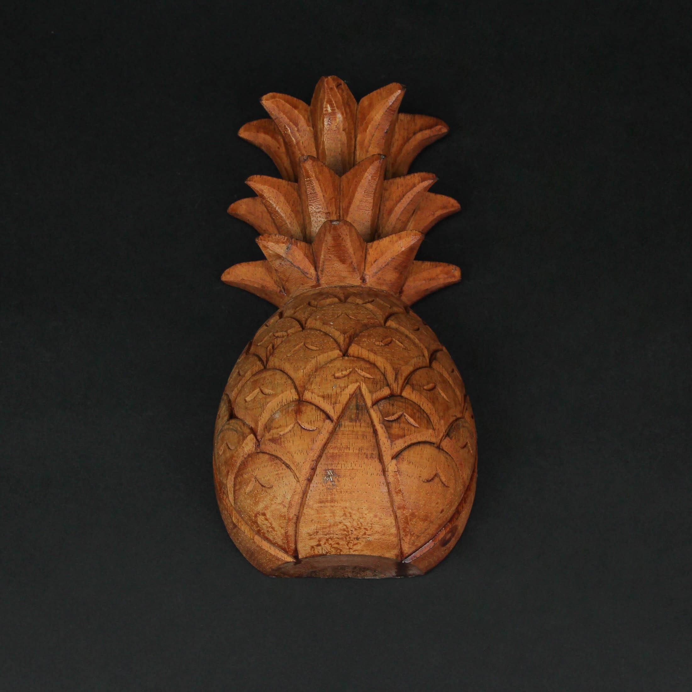 Alt View 4. Zeckos - Set of 2 Hand Carved Wooden Pineapple Hanging Wall Art Sculptures Home Decor - Brown.