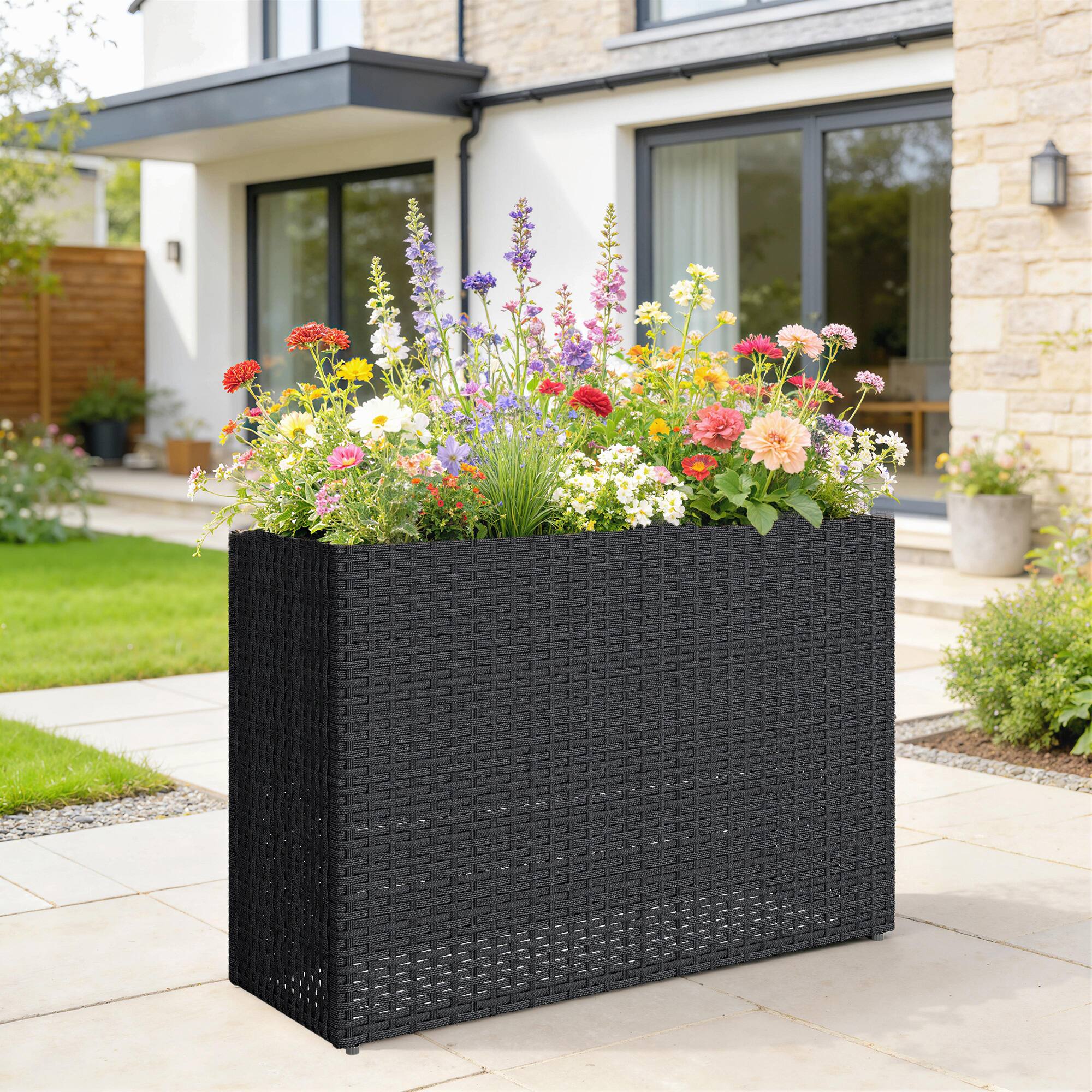 Alt View 1. Outsunny - Rectangular Planter with Removable Liner, Holes - Black.