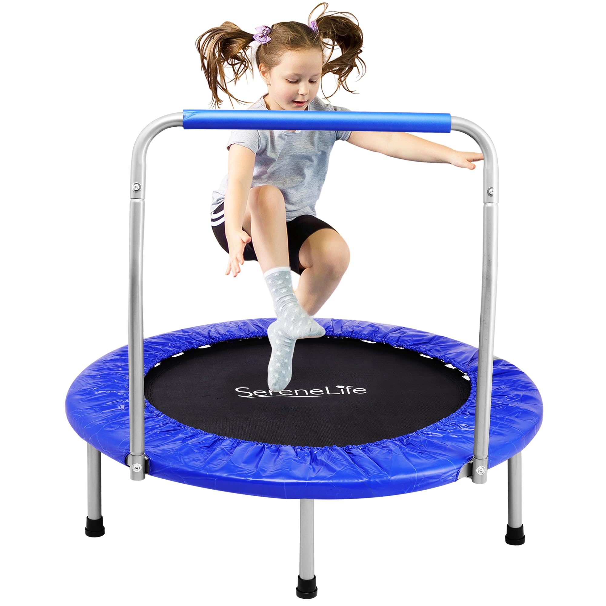 Angle. SereneLife - SereneLife 36" Foldable Mini Trampoline - Indoor/Garden Max Load 220 lbs (Deep Blue).
