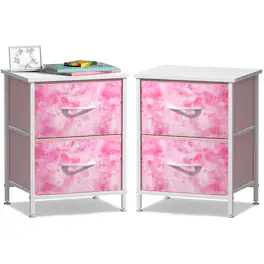 Sorbus - 2 Pack Nightstand with 2 Drawers - Steel Frame, Wood Top &Fabric Bins - Tie dye pink