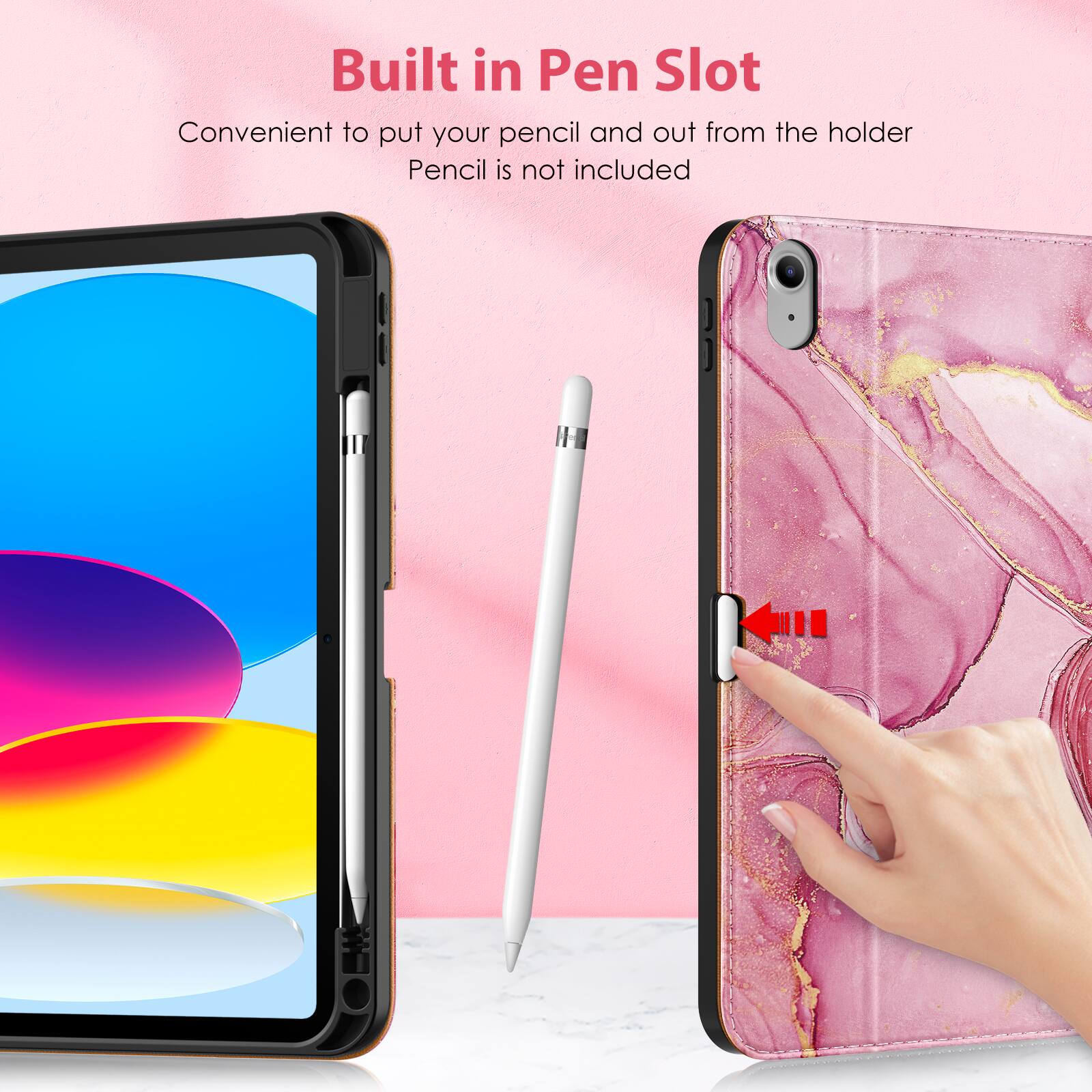 Built in Pen Slot  
Convenient to put your pencil and out from the holder  
Pencil is not included