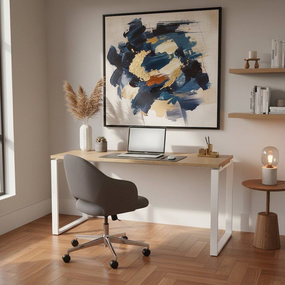 Angle. FurniFact - Computer Desk with Metal Legs for Home Office or Study Room - Brown.