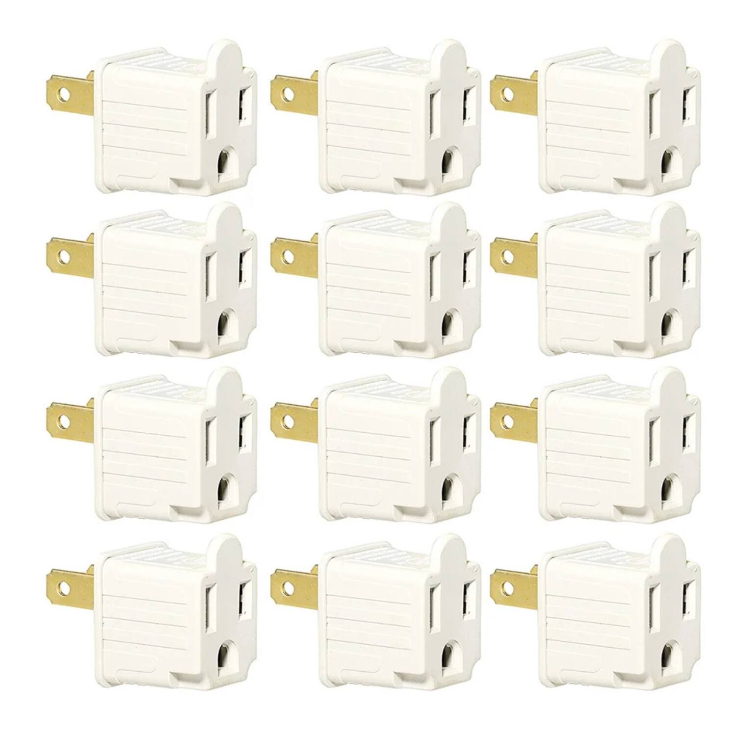 Home Collection - 12 Pack 3-Prong to 2-Prong Outlet Electrical Grounding Adapter - BEIGE