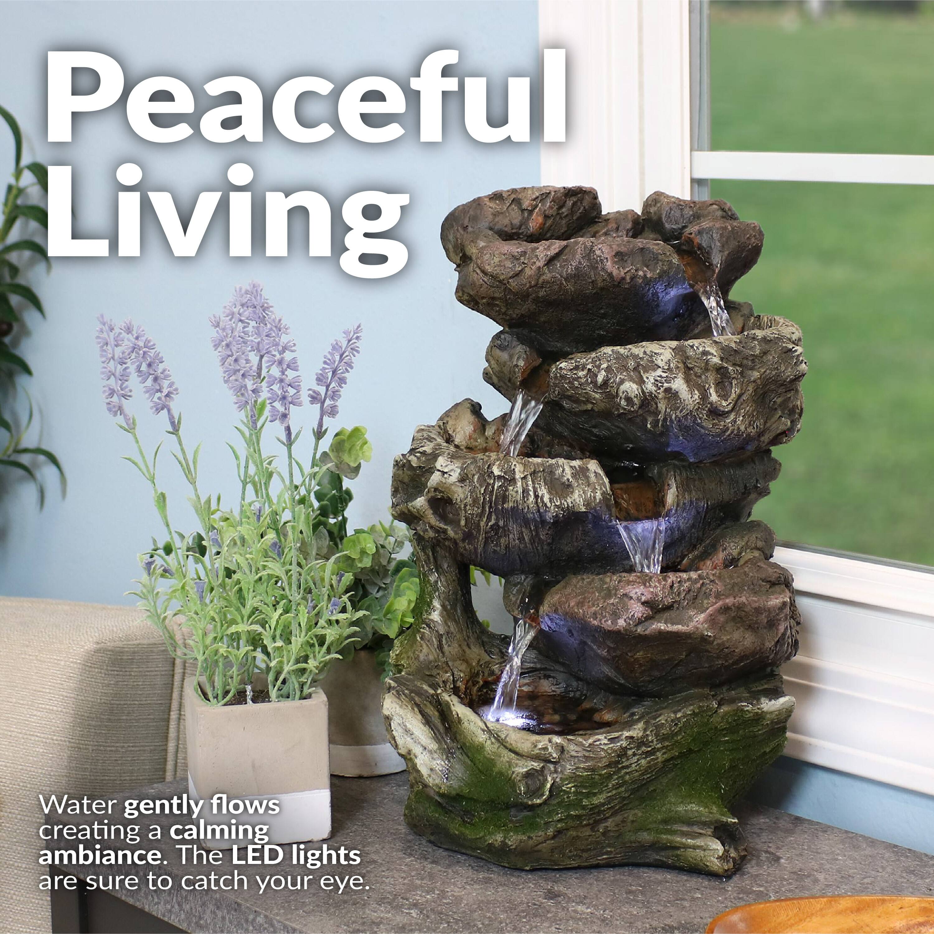 Peaceful Living

Water gently flows creating a calming ambiance. The LED lights are sure to catch your eye.