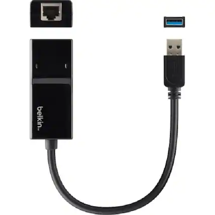 Front. Belkin - B2B048 Gigabit Ethernet Adapter - Black - USB 3.0 - Black.