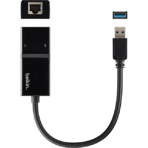 Front. Belkin - B2B048 Gigabit Ethernet Adapter - Black - USB 3.0 - Black.