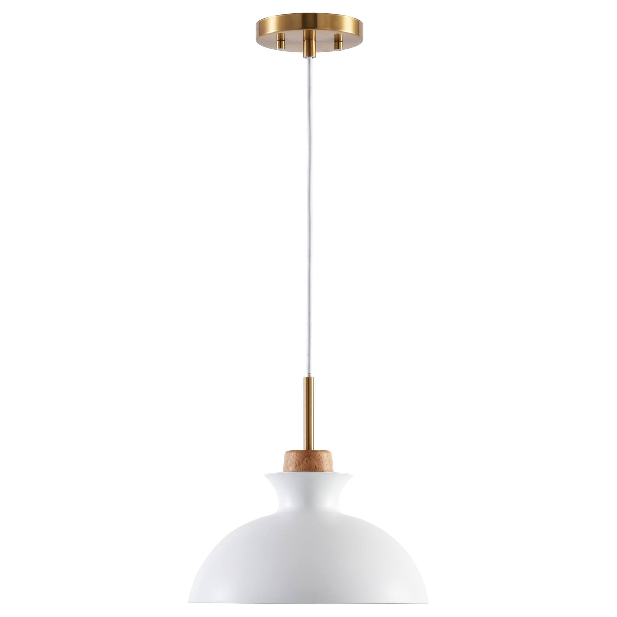 Alt View 8. Parrot Uncle - Modern 1-Light Hanging Pendant Light with Wood and Brass Accents - White.