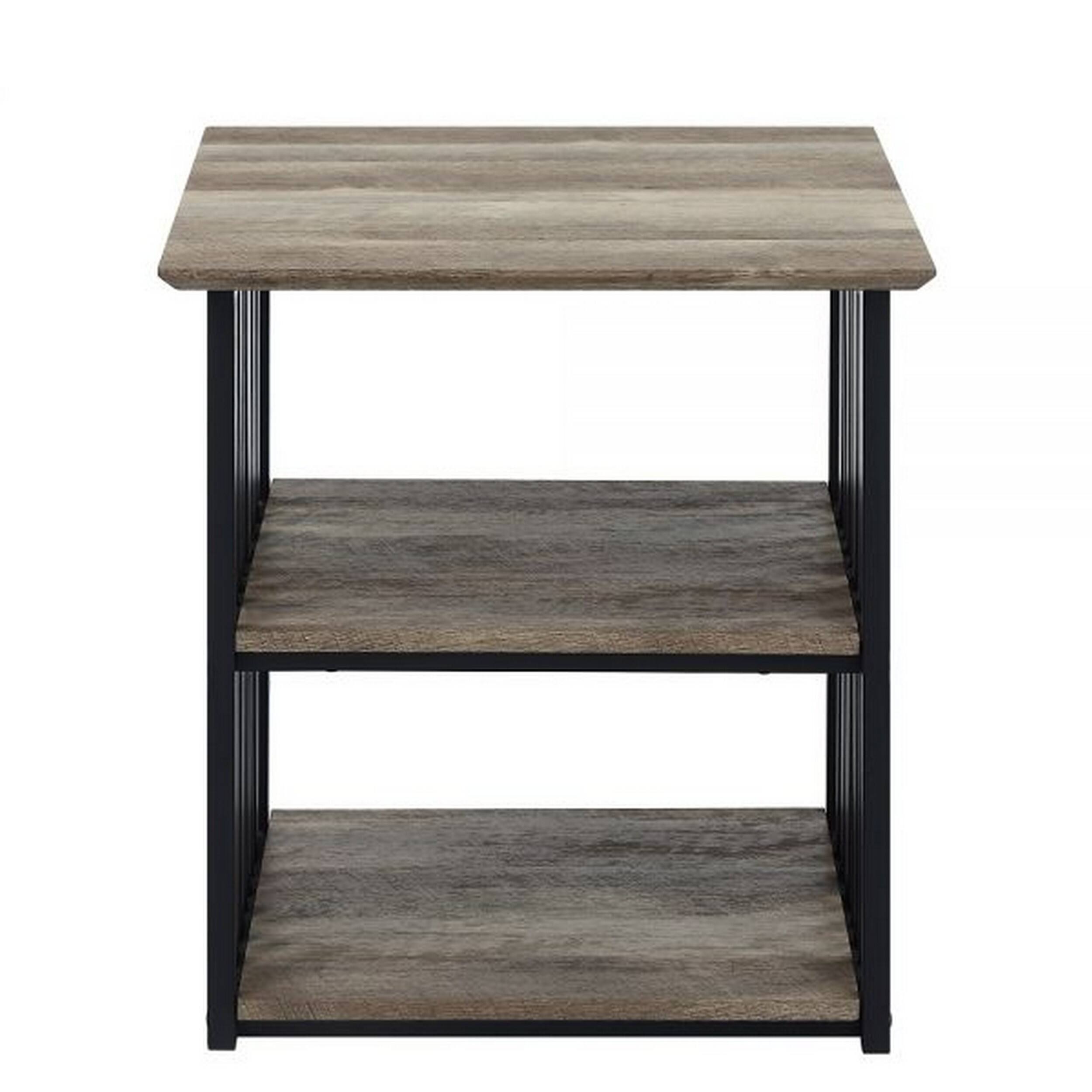 Alt View 1. Manhattan Lane - Nori 23 Inch Nightstand, 2 Shelves, Metal Base, MDF - Brown, Black.