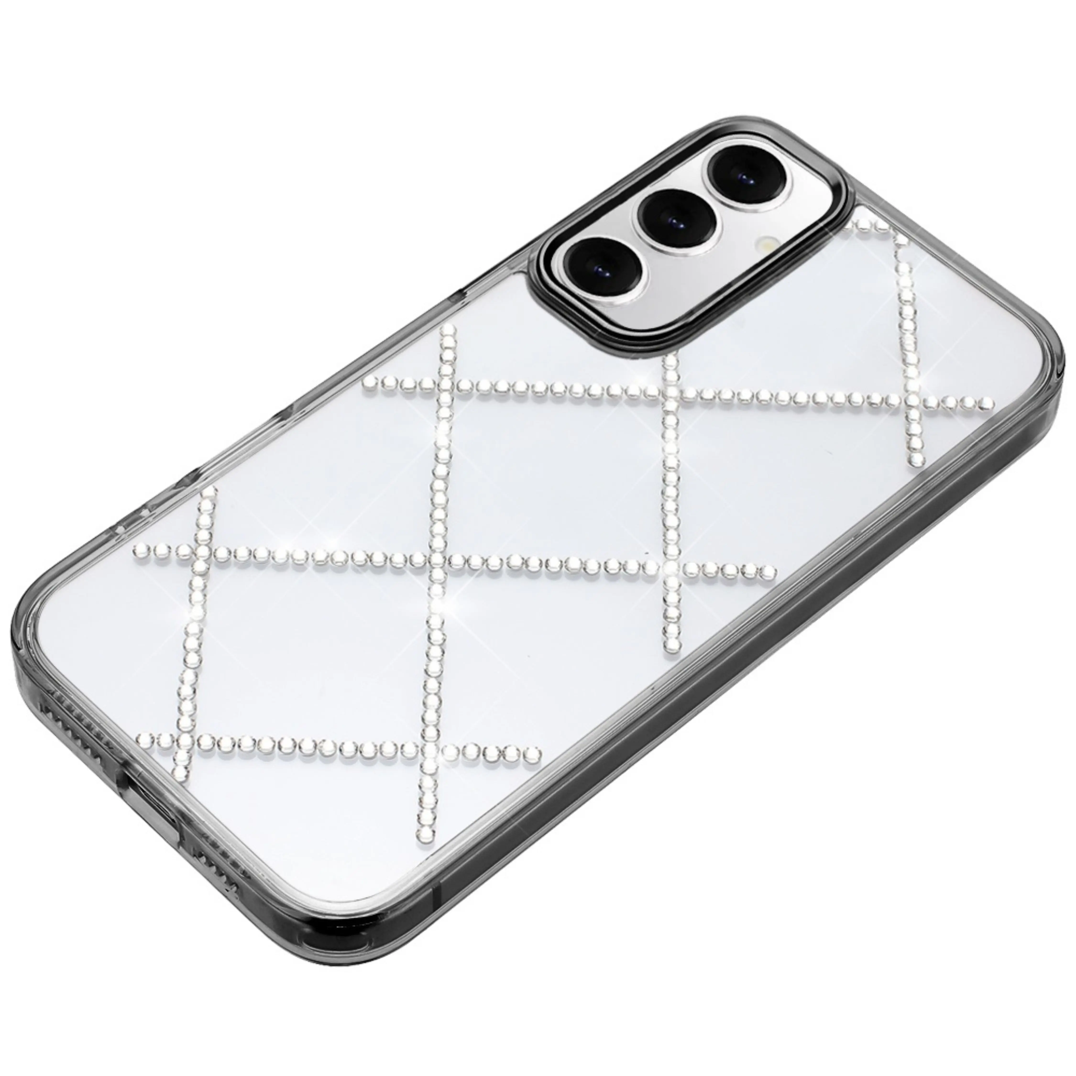 Left. Kitcheniva - Gem Bling Diamond Pattern Cover Plus Tempered Glass For Samsung S25 Plus/S24 Plus Black - Black.