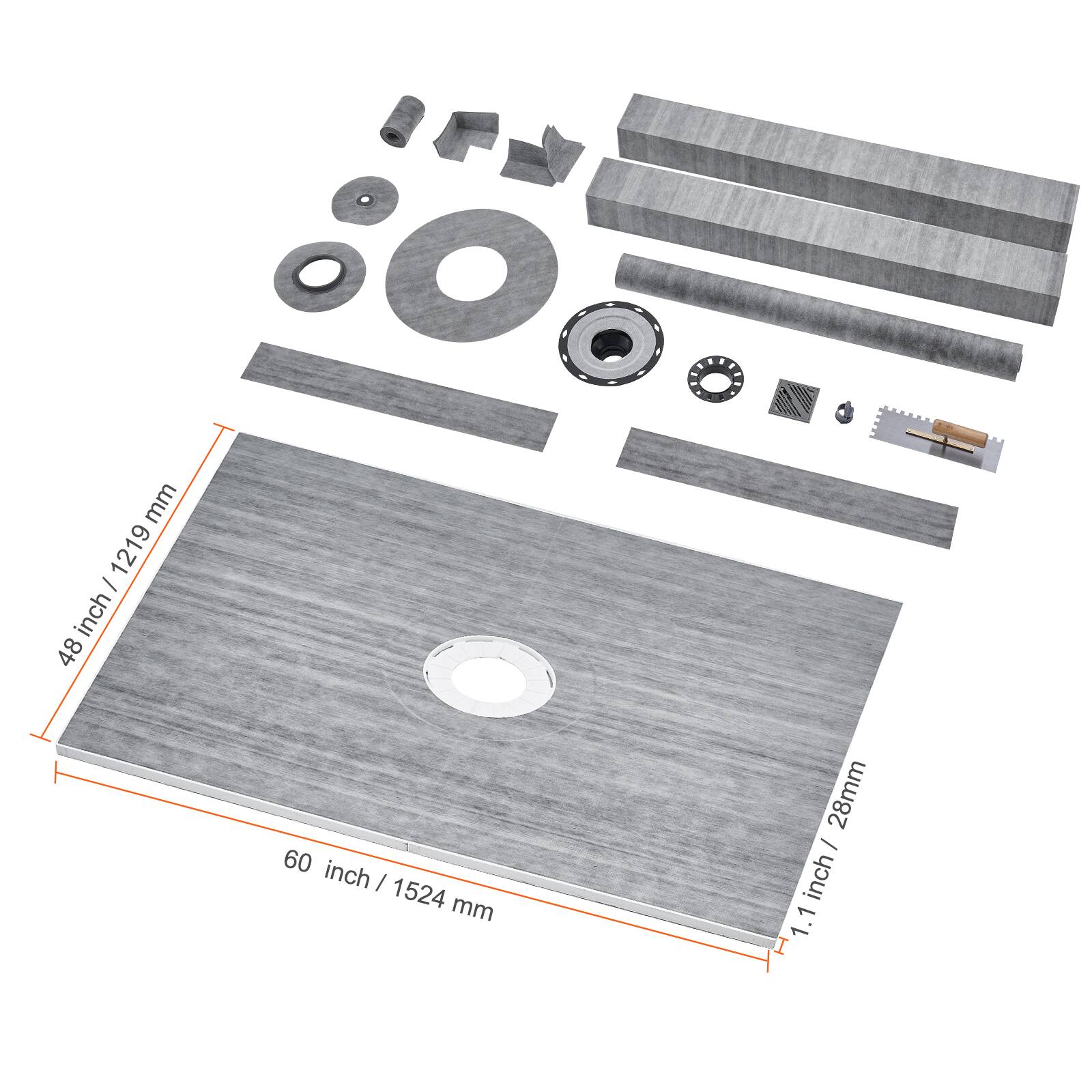 48 inch / 1219 mm  
60 inch / 1524 mm  
1.1 inch / 28 mm