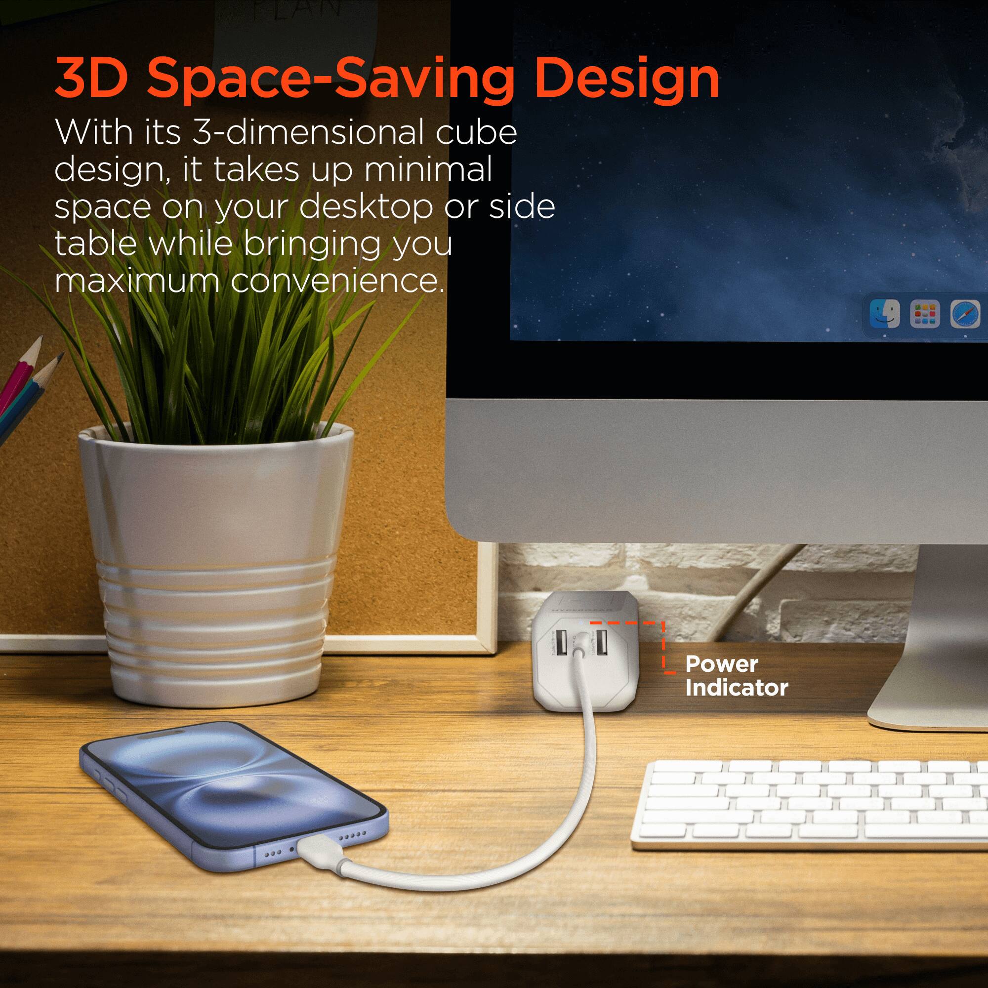 FLAN 3D Space-Saving Design

With its 3-dimensional cube design, it takes up minimal space on your desktop or side table while bringing you maximum convenience.

Power Indicator