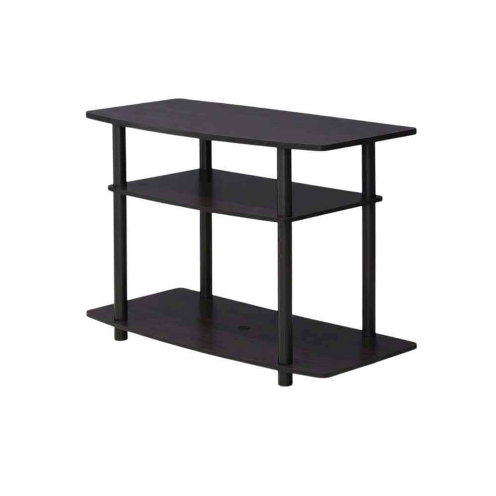 FurniFact - Dark Walnut TV stand with 3-tier open shelves and modern design - Brown Black