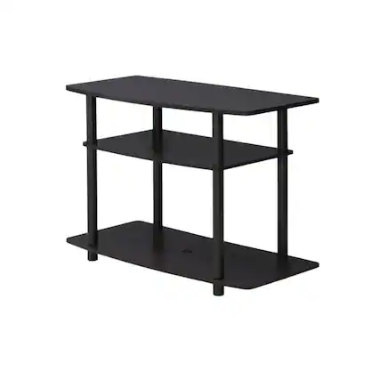 Front. FurniFact - Dark Walnut TV stand with 3-tier open shelves and modern design - Brown Black.