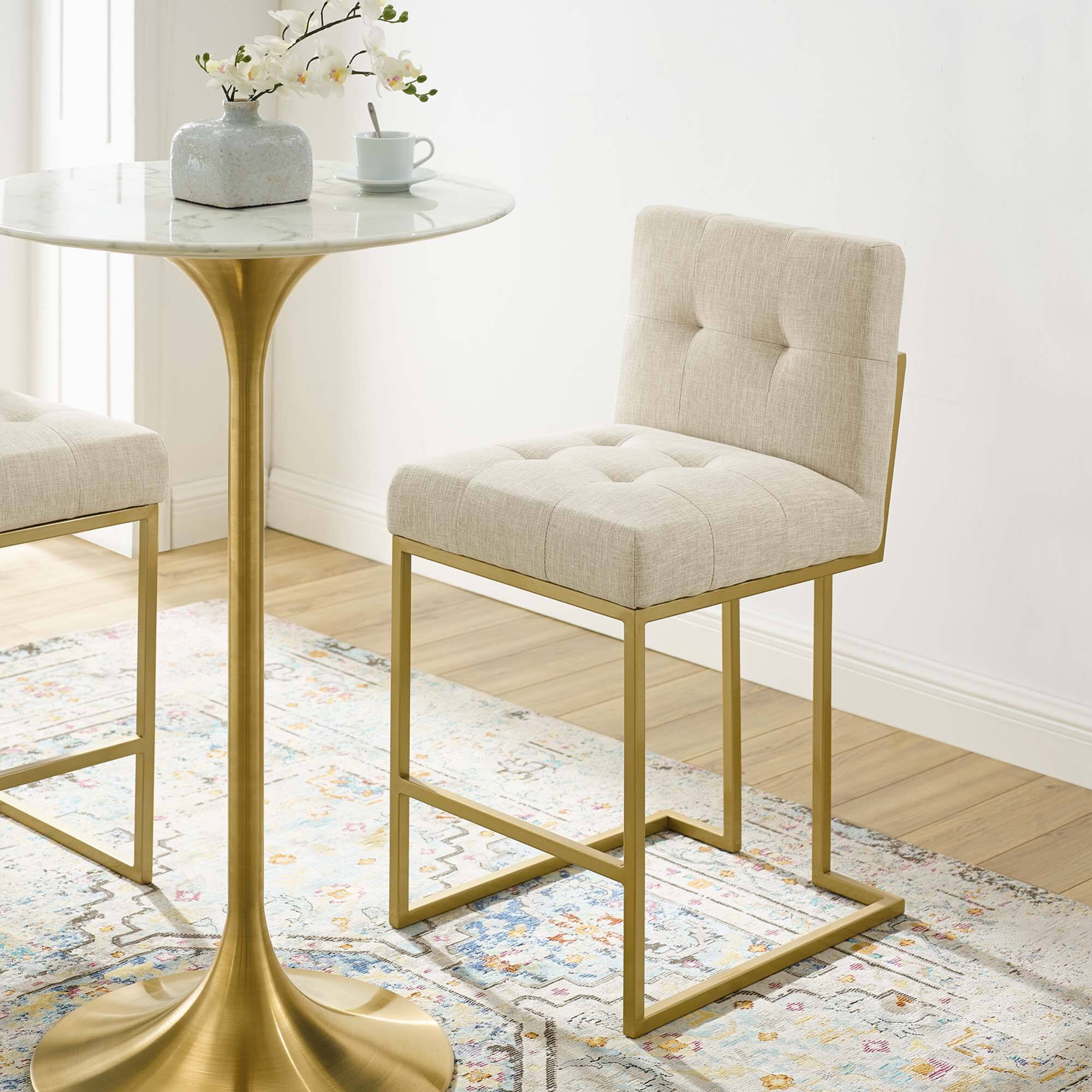 Alt View 2. Modway - Privy Gold Stainless Steel Upholstered Fabric Counter Stool by Modway - Brown.