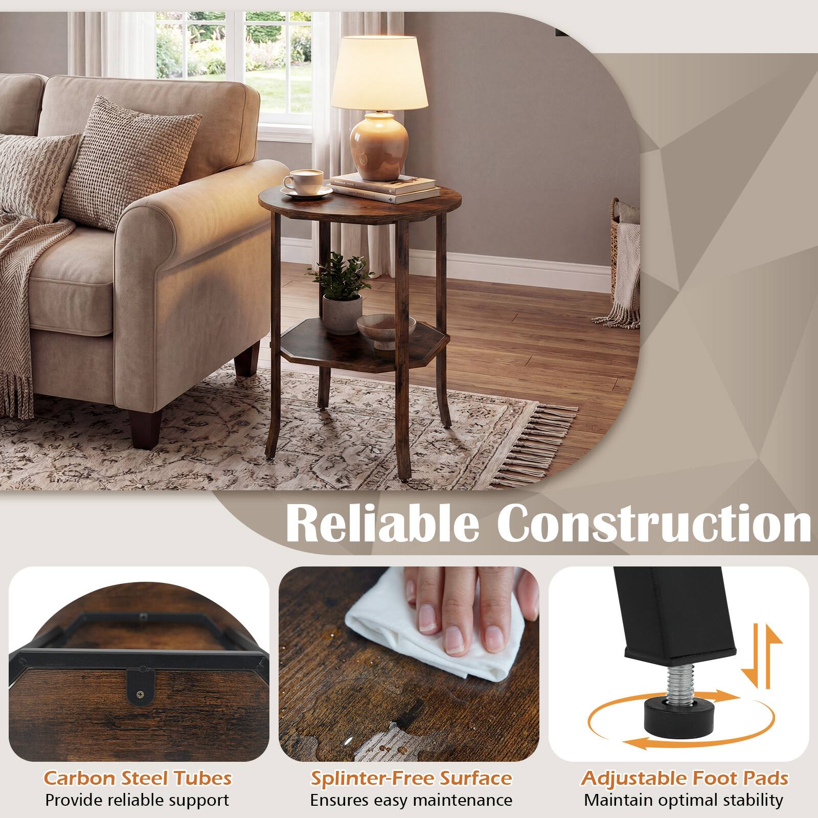 Reliable Construction

Carbon Steel Tubes
Provide reliable support

Splinter-Free Surface
Ensures easy maintenance

Adjustable Foot Pads
Maintain optimal stability