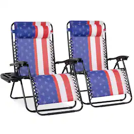Best Choice Products - Set of 2 Extra Wide Zero Gravity Lounge Chair Recliners w/ Cup Holder - American Flag