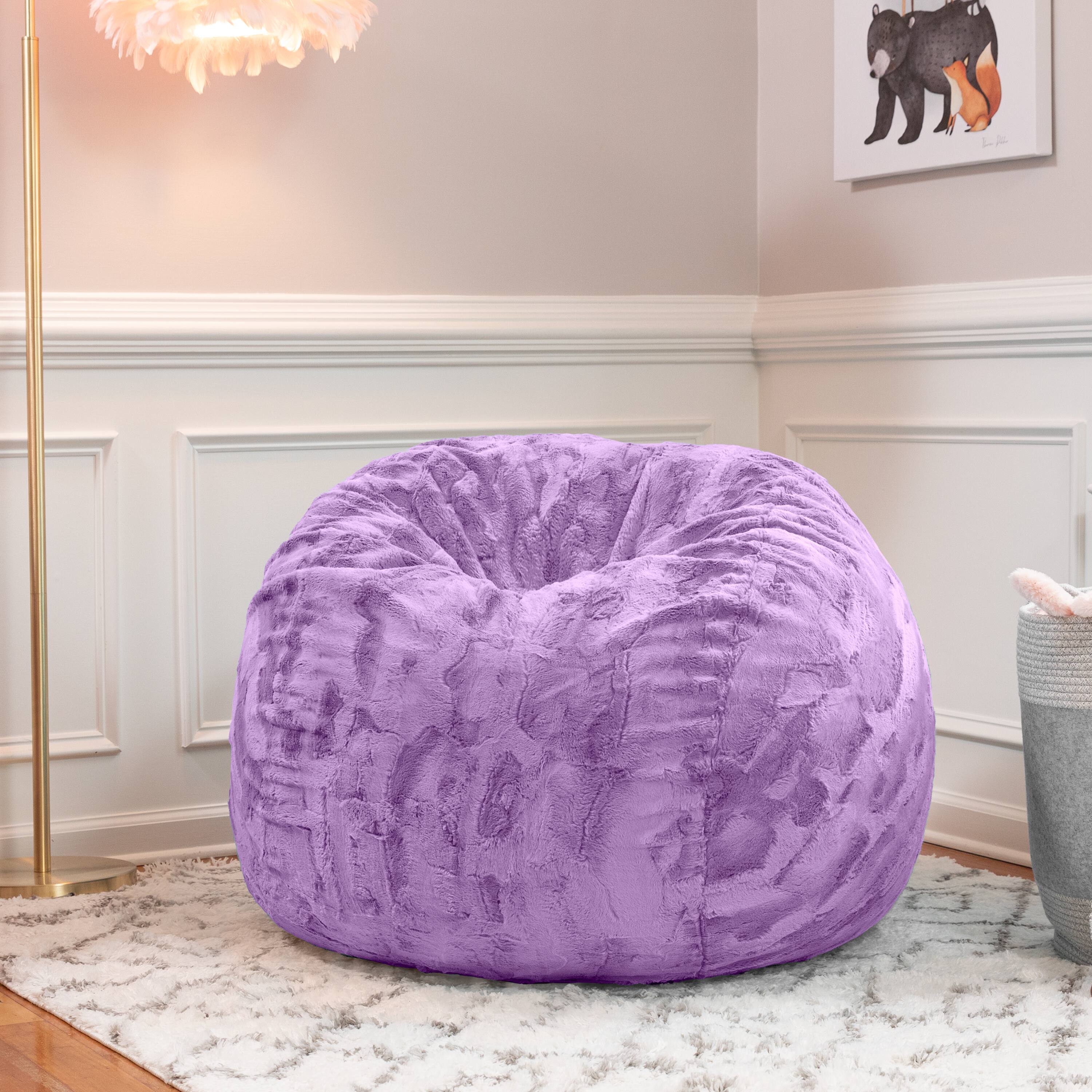 Left. Jaxx - Jaxx Saxx 3 Foot Bean Bag Chair - Faux Fur - Fun Colors, Bellflower Purple - Faux Fur - Bellflower Purple.