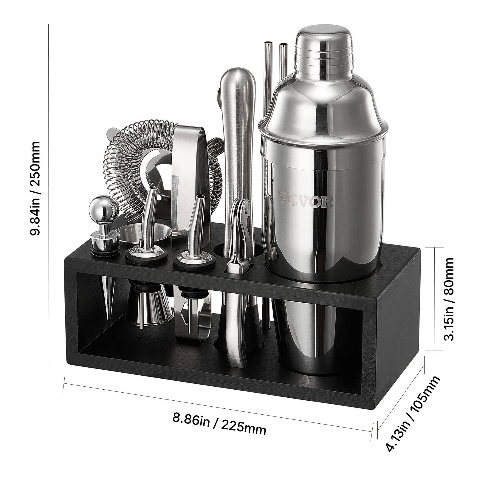 9.84in / 250mm  
8.86in / 225mm  
4.13in / 105mm  
3.15in / 80mm