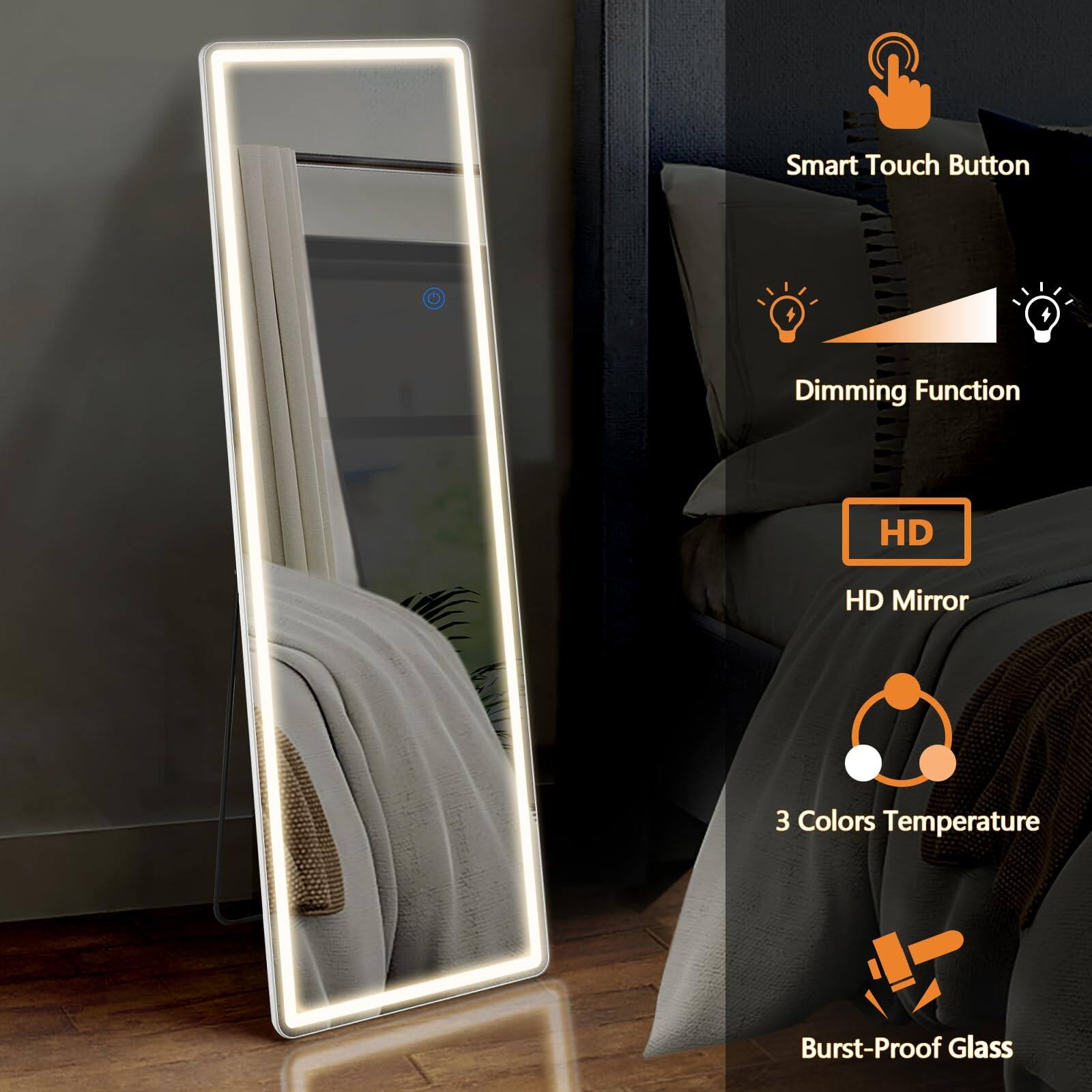 Smart Touch Button  
Dimming Function  
HD Mirror  
3 Colors Temperature  
Burst-Proof Glass