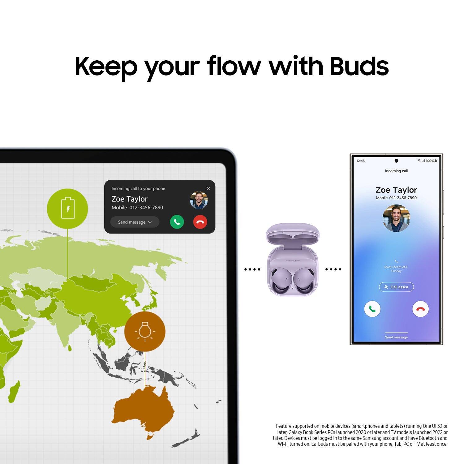 Keep your flow with Buds. 4.4 100% Incoming call to your phone. Zoe Taylor Mobile 012-3456-7890 x Zoe Taylor Mobile 012-3450-7890. Send message. Mr - 2u Surio. Call and chat feature supported on mobile devices (smartphones and tablets) running One UI 3.1 or later. Galaxy Book Series PCs launched in 2020 or later and TV models launched in 2022 or later. Devices must be logged in to the same Samsung account and have Bluetooth and WI-FI turned on. Buds must be paired with your phone, tablet, PC, or TV at least once.