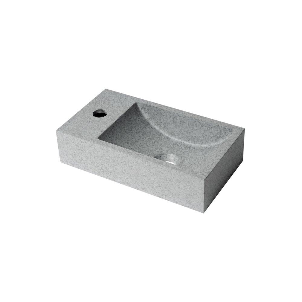 Left. Alfi - 16" Small Rectangular Solid Concrete Gray Matte Wall Mounted Bathroom Sink - Gray.