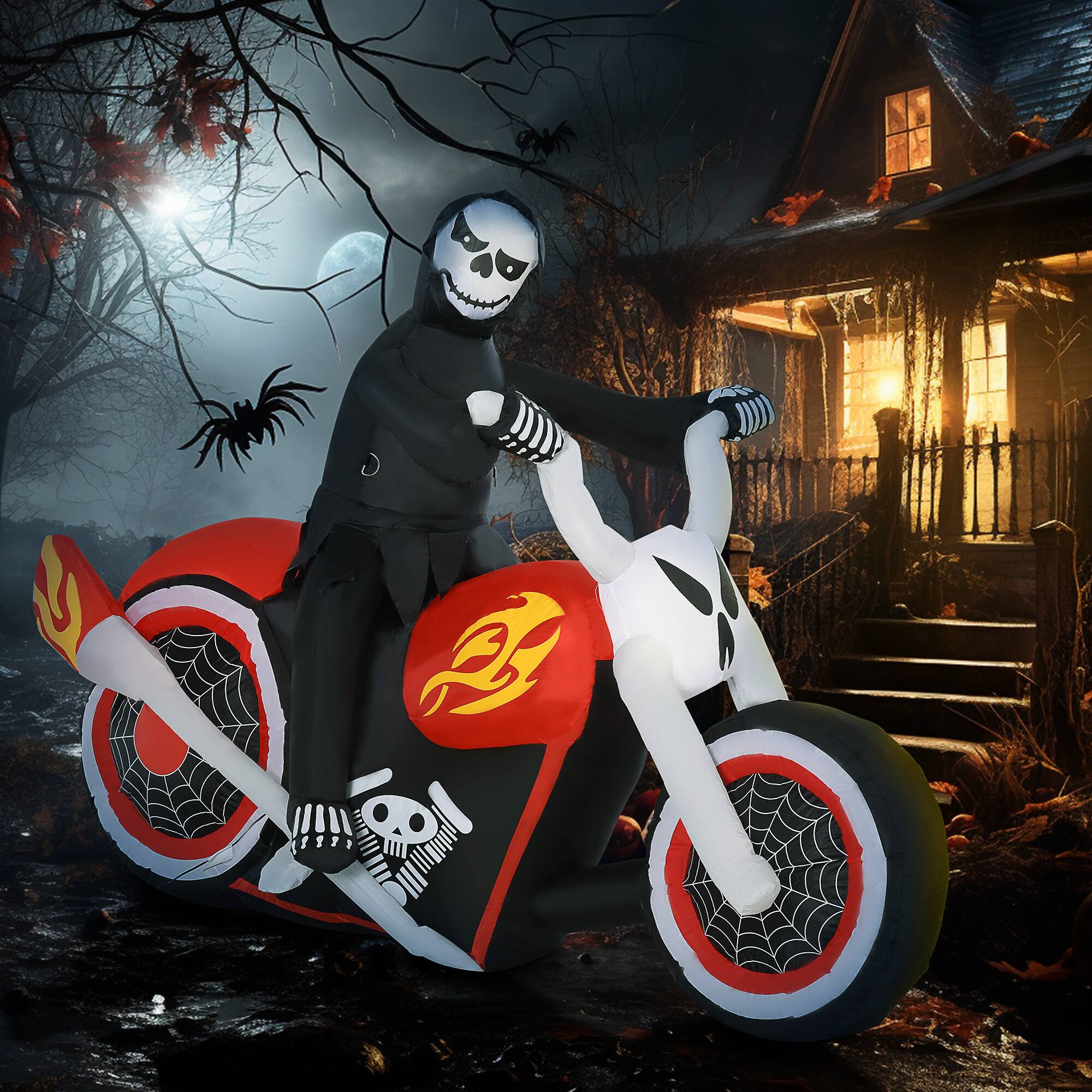 Alt View 1. Homcom - 7.5' W Halloween Inflatables Outdoor Decorations Grim Ghost Biker, Blow Up LED Yard Decor for Garden, Lawn, Party - multi-colored.