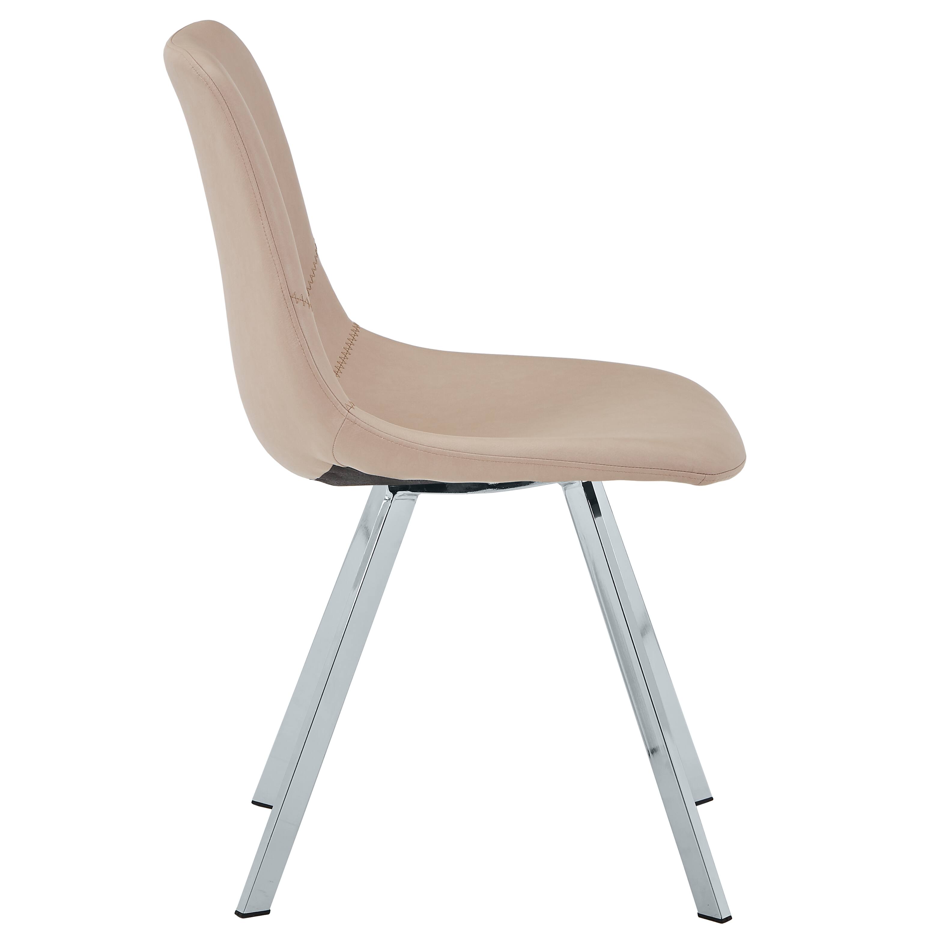 Alt View 4. LeisureMod - Markley Modern Leather Dining Chair with Curved Back, Baseball Stitching, Chrome Silver Legs, Kitchen Accent Chair - Taupe.