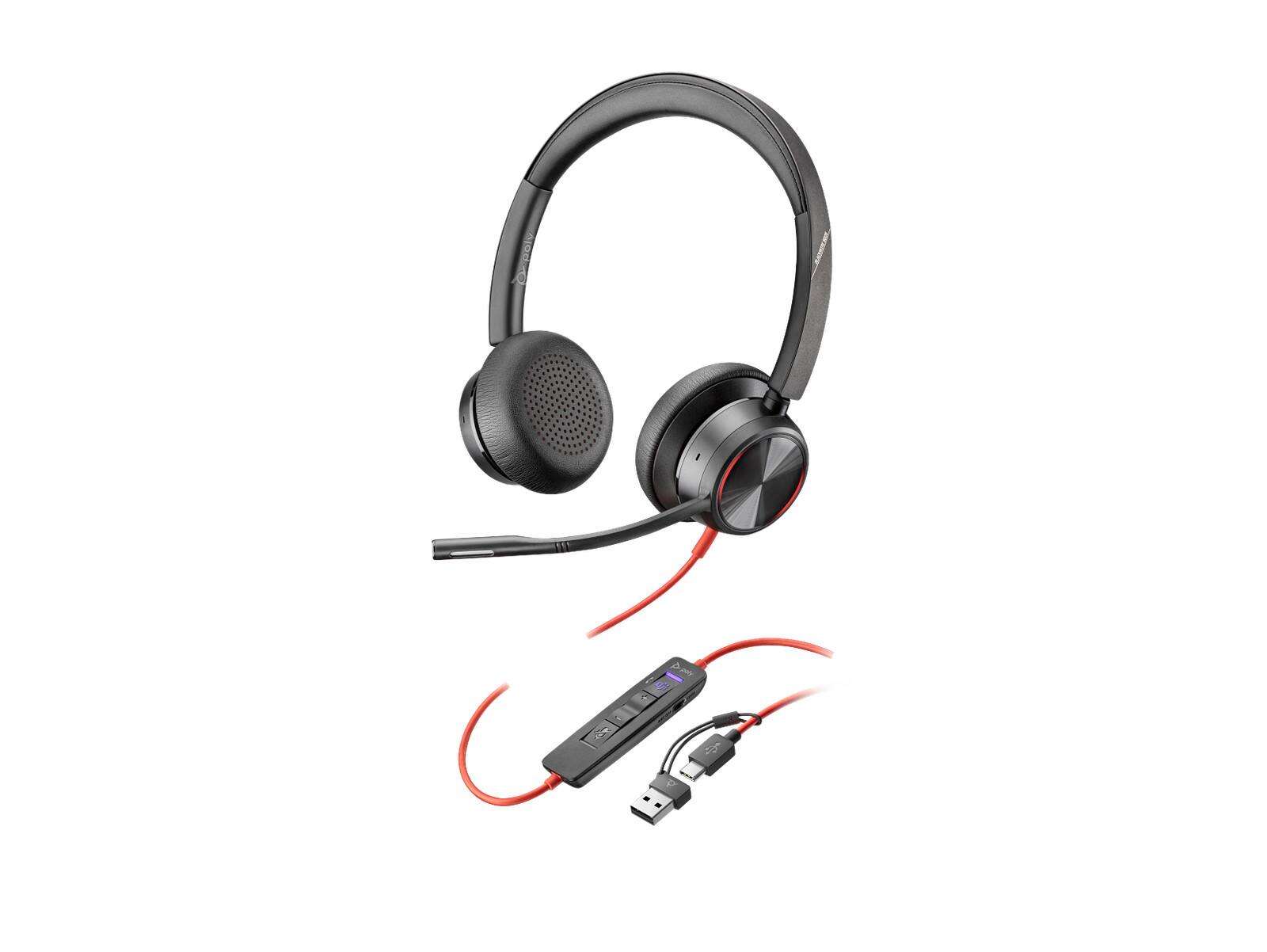 Angle. HP - Poly Blackwire 8225 Stereo Microsoft Teams Certified USB-C Headset + USB-C/A Adapter - Microsoft Teams Certification - Black.
