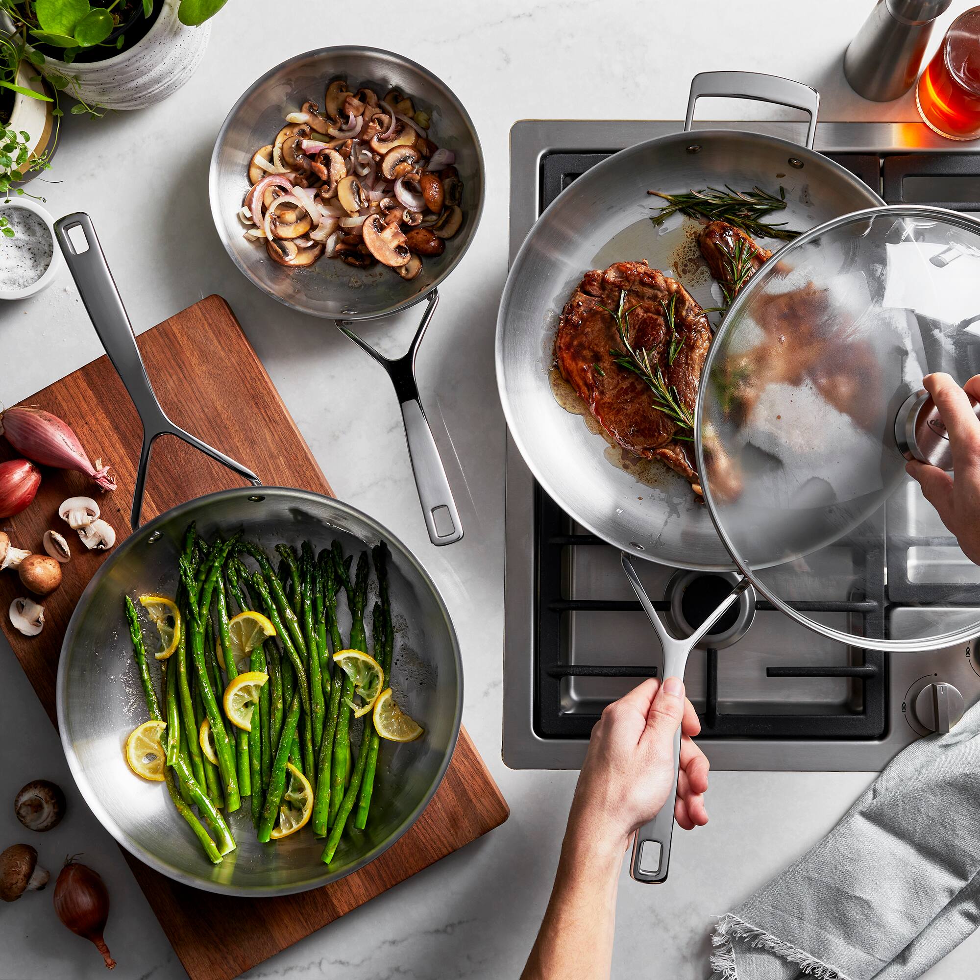 Alt View 3. Demeyere - Demeyere Essential 5-ply 12.5-inch Stainless Steel Fry Pan with Lid - Stainless Steel.