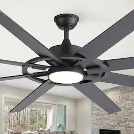 Breezary - 72-Inch Ceiling Fan with LED Light, 8 Plywood Blades, 6-Speed Remote, Timer, Tri-Color Dimmable Light, Dual Downrods - 72-Inch Black