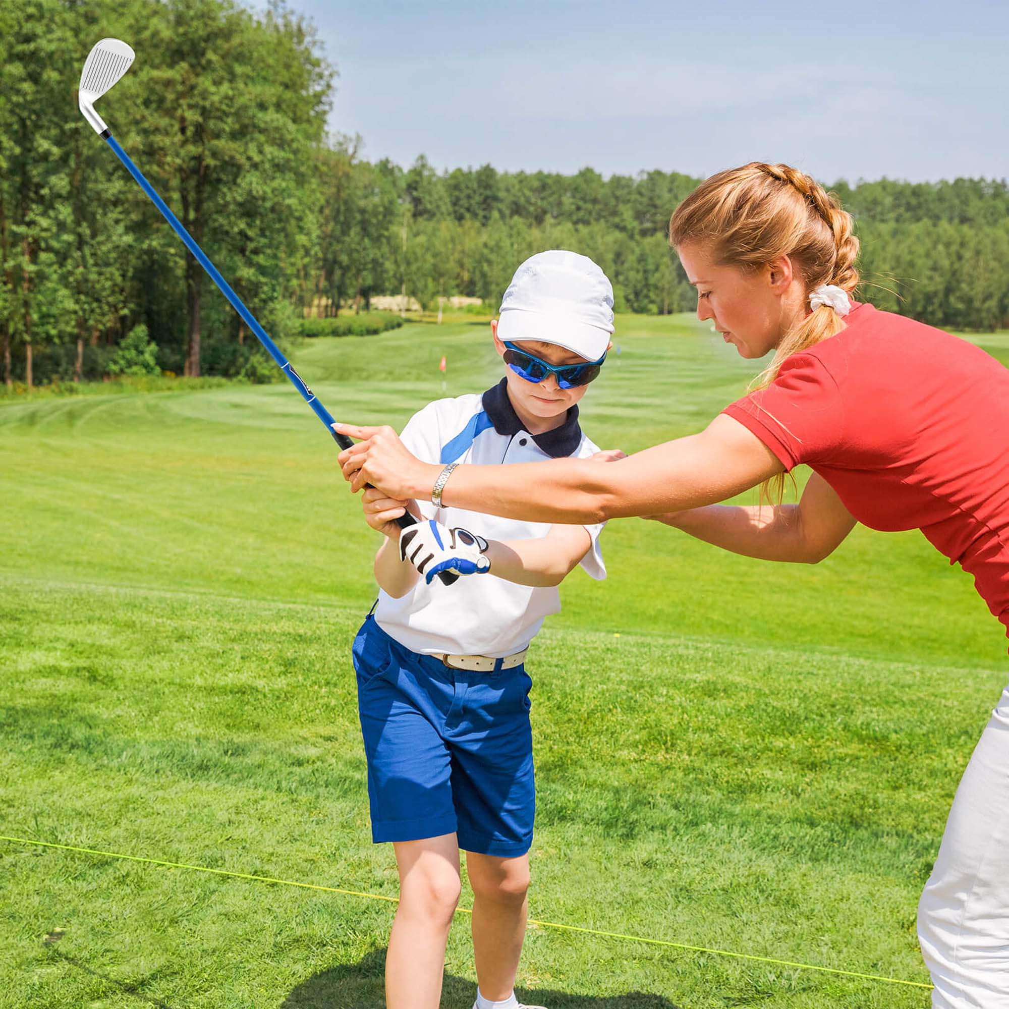 Alt View 1. Costway - Costway 33" Junior #7 Iron for Kids with Fiberglass Shaft & Headcover Individual Gold Club Blue - Blue.