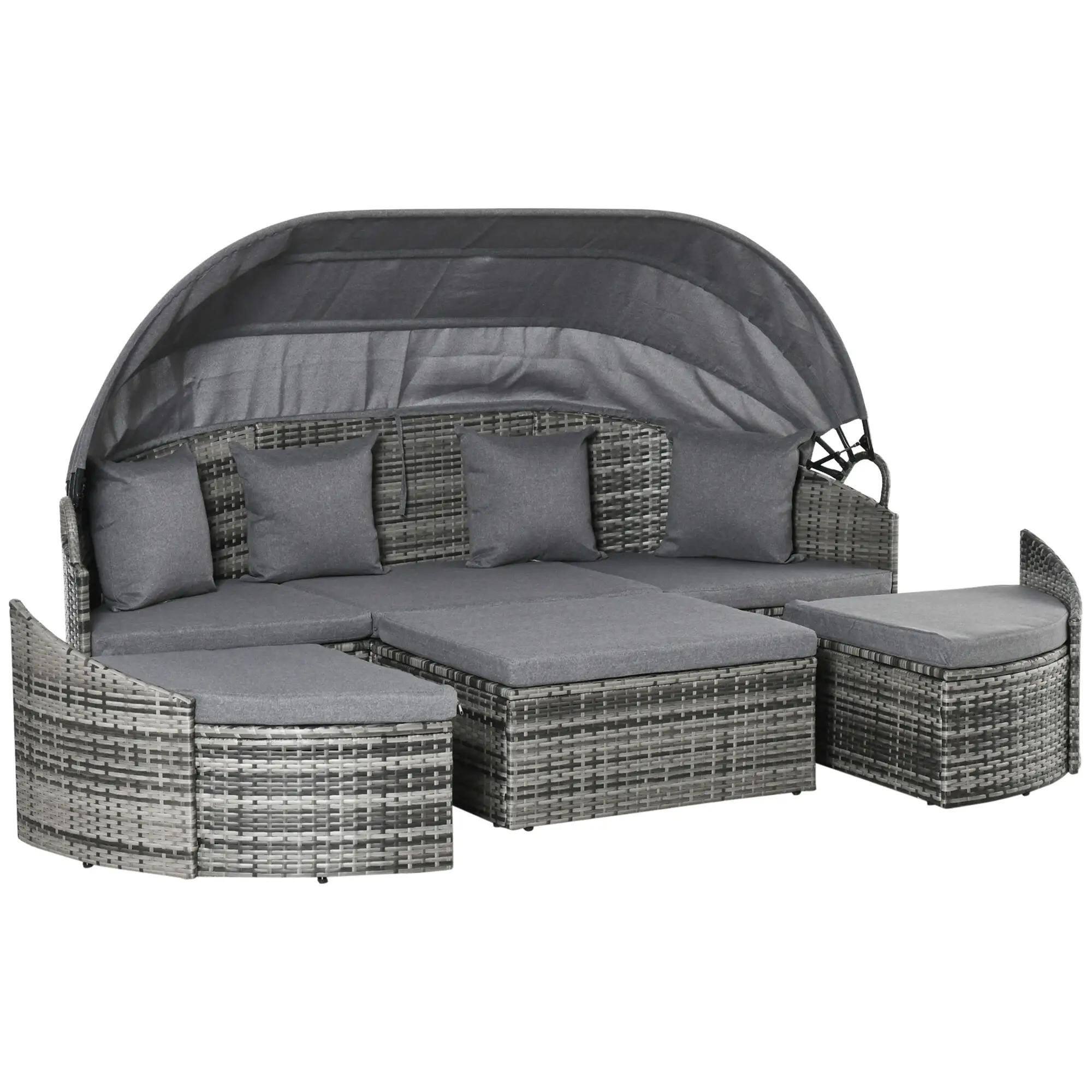 Resenkos - Convertible Rattan Daybed Sectional, Non-Slip, Outdoor Sectional Furniture - Gray