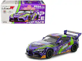 Toyota Pandem GR Supra RHD "EVA RT Test Type-01 GoodRide" Purple Metallic with Graphics 1/64 Model Car by Pop Race