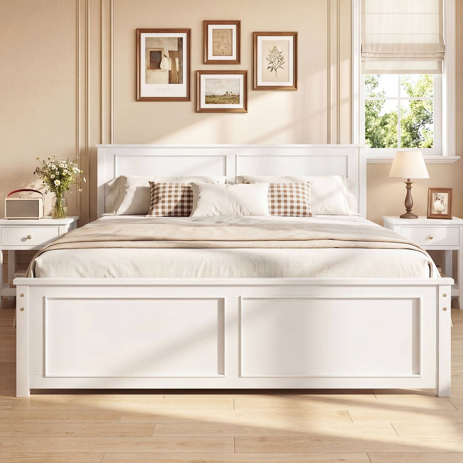 Alt View 3. Gymax - Gymax Full Size Bed Frame Farmhouse Wooden Platform Bed w/ Headboard White - White.