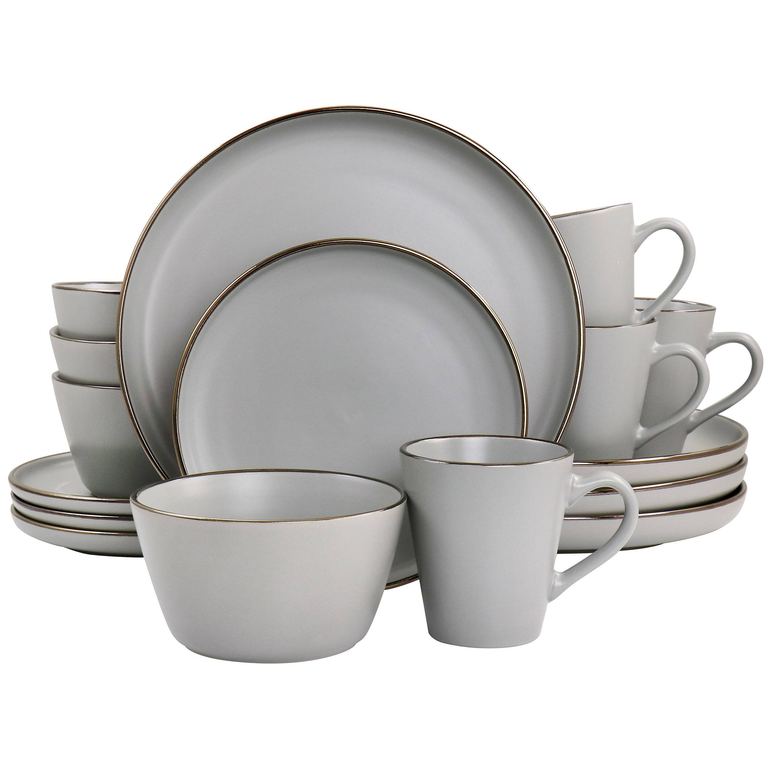 Elama - Louis 16 Piece Stoneware Dinnerware Set in Matte Slate with Gold Rim - Slate and Gold price history on PriceWatchPro
