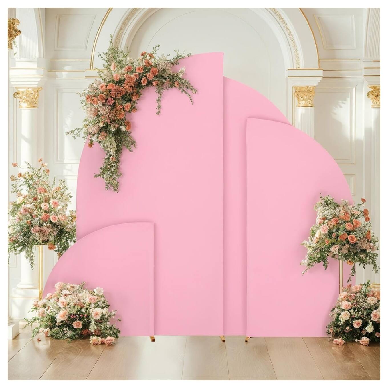 Back. GARVEE - 5ft Wedding Arch Cover, Half Moon Top, Stretchy Backdrop for Celebratory Events, Pink, Elastic Spandex - Pink.