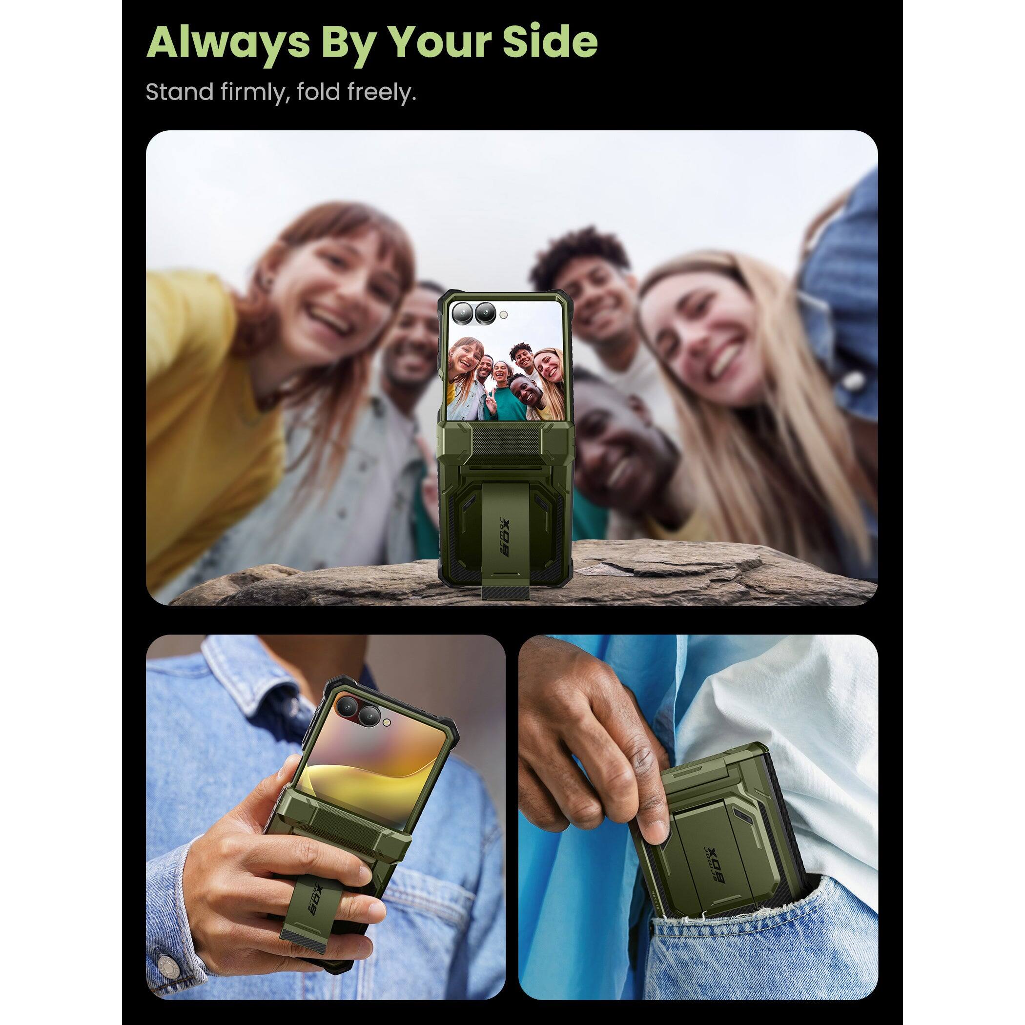 Alt View 7. i-Blason - i-Blason Armorbox Case for Samsung Z Flip7 – Kickstand, Screen Protector, Military-Grade - Dark Green.