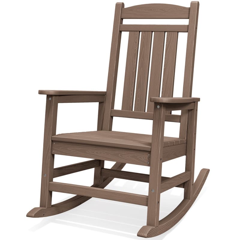 SERWALL - Rocking Chair Outdoor, Oversized HDPE Patio Rocking Chairs,HDPE All-Weather Rocking Chair for Adults - Brown