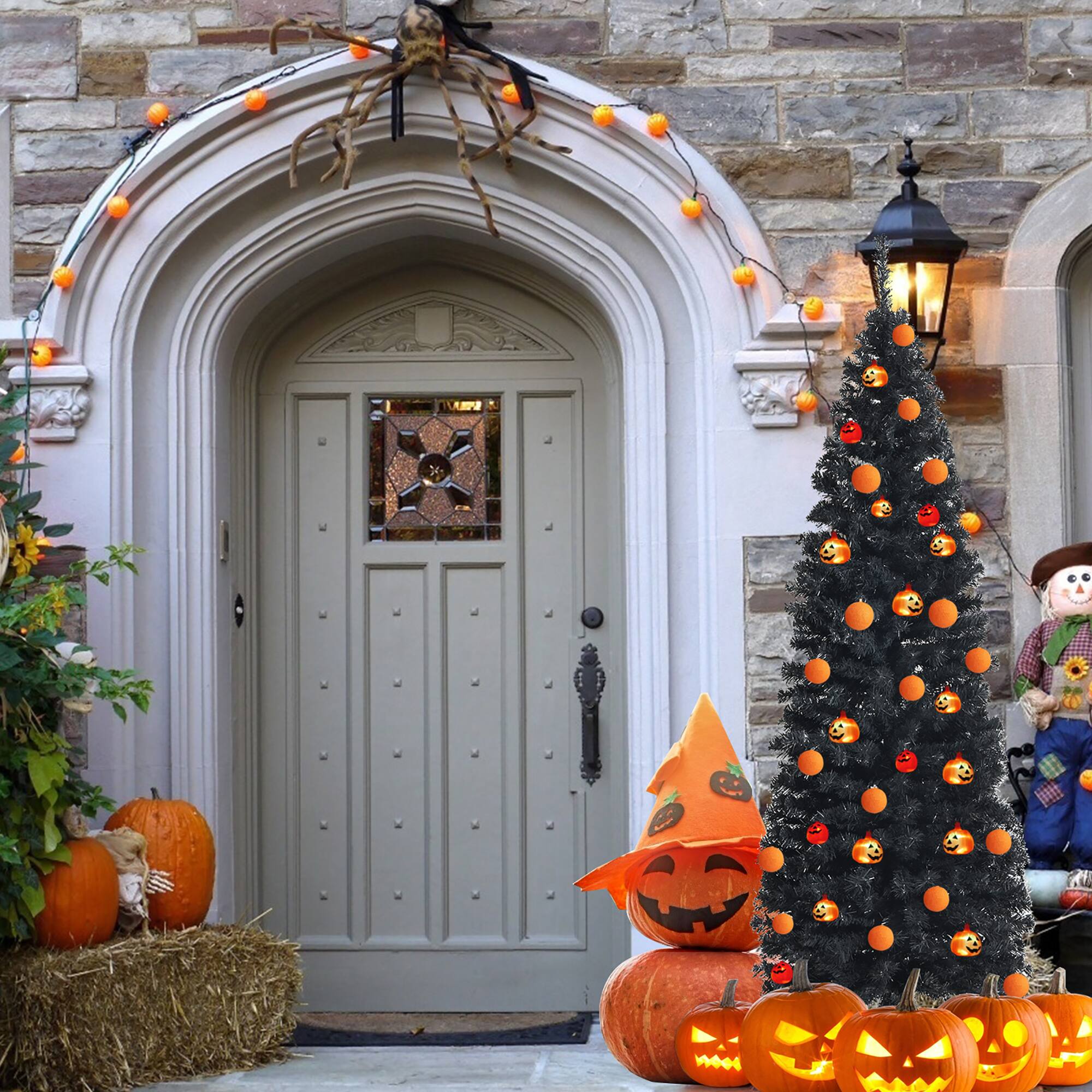 Alt View 14. Costway - 6ft Unlit Artificial Christmas Pencil Tree w/Metal Stand - Black.